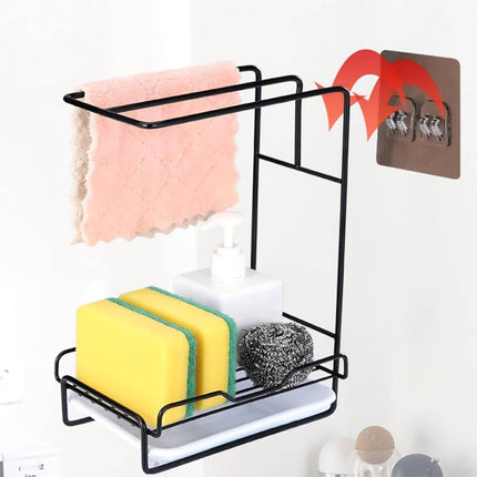 Countertop Kitchen Sink Caddy Organiser Dishcloth Sponge Holder Drain Rack Steel