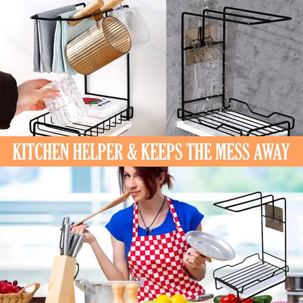 Countertop Kitchen Sink Caddy Organiser Dishcloth Sponge Holder Drain Rack Steel