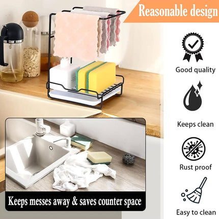 Countertop Kitchen Sink Caddy Organiser Dishcloth Sponge Holder Drain Rack Steel