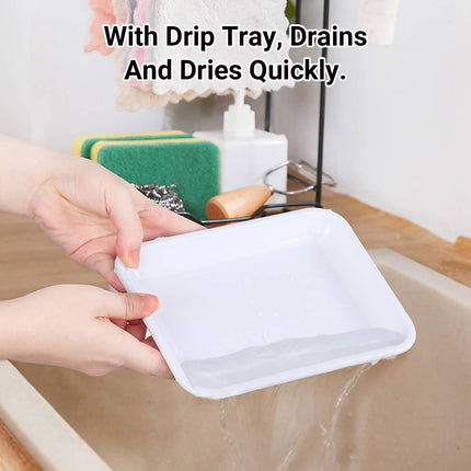 Countertop Kitchen Sink Caddy Organiser Dishcloth Sponge Holder Drain Rack Steel