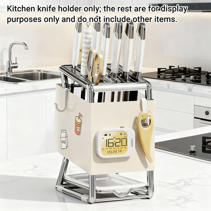 Kitchen Knife Holder Rack Carbon Steel Drainage Tray Hook Side White or Grey