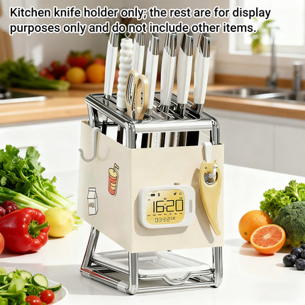 Kitchen Knife Holder Rack Carbon Steel Drainage Tray Hook Side White or Grey