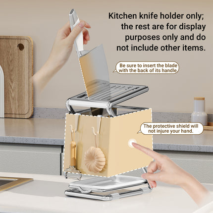 Kitchen Knife Holder Rack Carbon Steel Drainage Tray Hook Side White or Grey