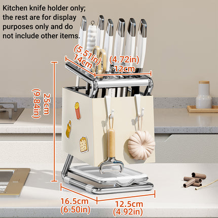 Kitchen Knife Holder Rack Carbon Steel Drainage Tray Hook Side White or Grey