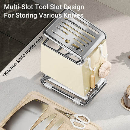 Kitchen Knife Holder Rack Carbon Steel Drainage Tray Hook Side White or Grey