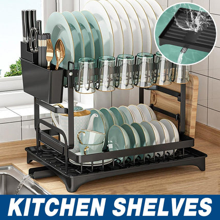 Kitchen Storage Rack Dish Bowl Tray Organiser Drying Drain Holder Shelf Stand
