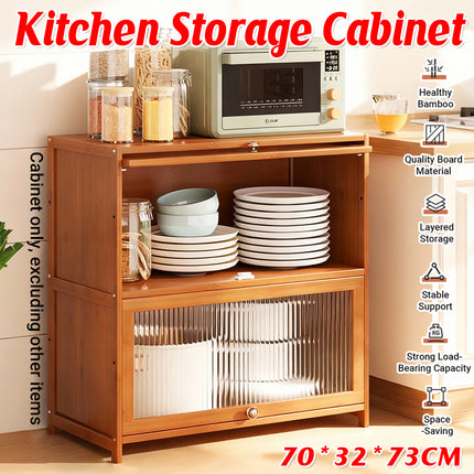 Kitchen Storage Cabinet with Doors Bamboo Durable for Pantry Spices Food Use