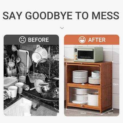 Kitchen Storage Cabinet with Doors Bamboo Durable for Pantry Spices Food Use