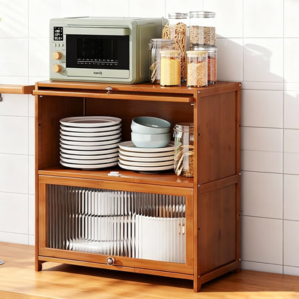 Kitchen Storage Cabinet with Doors Bamboo Durable for Pantry Spices Food Use