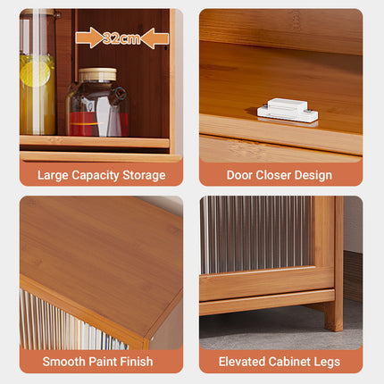 Kitchen Storage Cabinet with Doors Bamboo Durable for Pantry Spices Food Use
