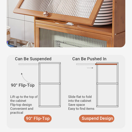 Kitchen Storage Cabinet with Doors Bamboo Durable for Pantry Spices Food Use