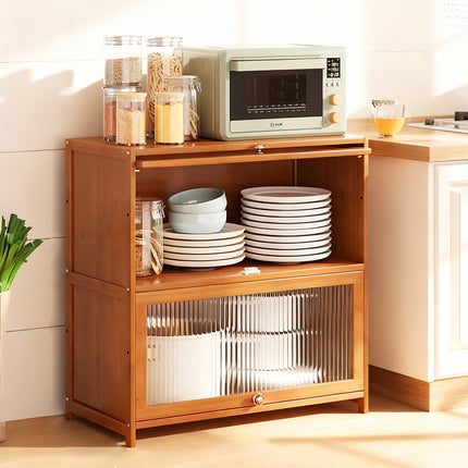 Kitchen Storage Cabinet with Doors Bamboo Durable for Pantry Spices Food Use