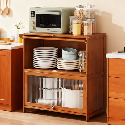Kitchen Storage Cabinet with Doors Bamboo Durable for Pantry Spices Food Use