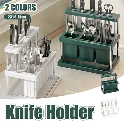 Multi-Functional Kitchen Countertop Knife Block Holder with Removable Drain Tray