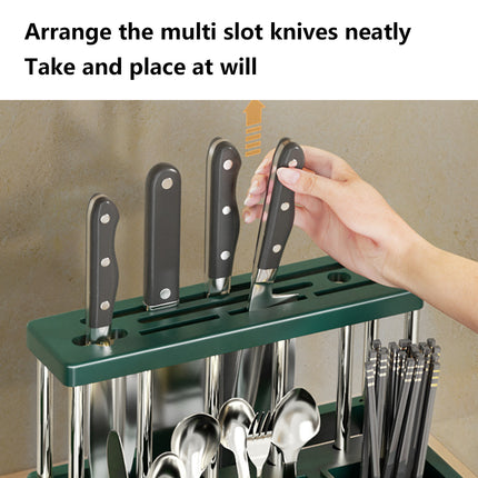 Multi-Functional Kitchen Countertop Knife Block Holder with Removable Drain Tray