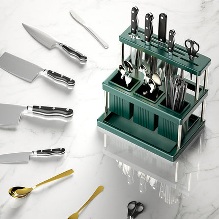 Multi-Functional Kitchen Countertop Knife Block Holder with Removable Drain Tray