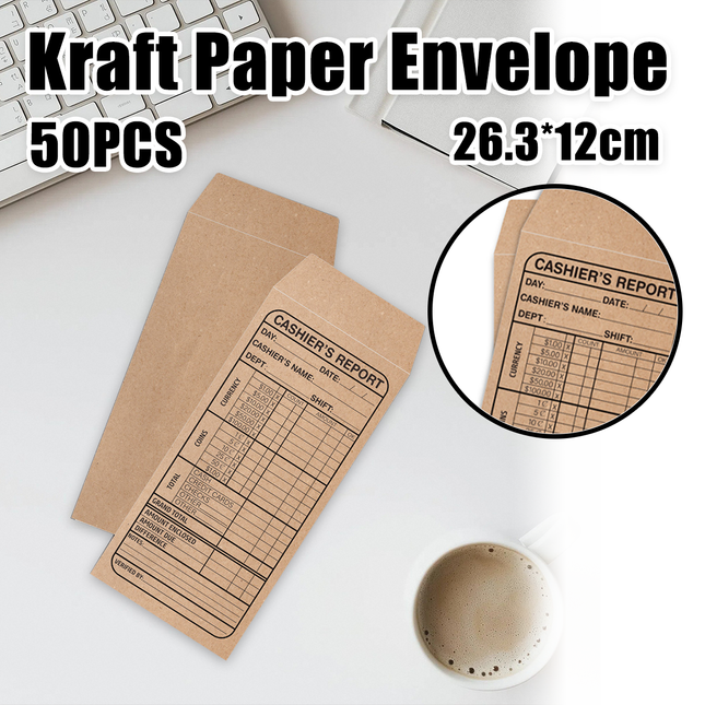 50pcs Cash Detail Envelopes Cashier Report Envelope For Small Business Retailers