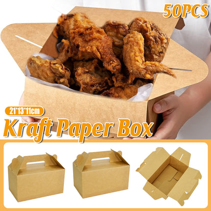 50PCS Fried Chicken Box Kraft Paper Takeaway Packaging Portable Food Container