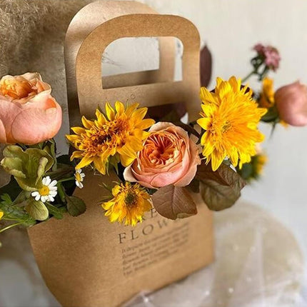 10PCS Handheld Kraft Paper Flower Gift Bags Natural Finish for Bouquets