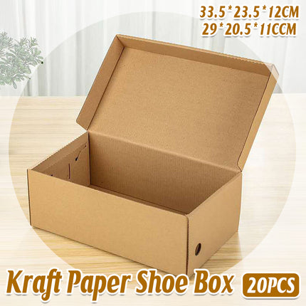 20pcs Kraft Paper Shoe Boxes Clamshell Storage Box for Men Women Shoes Organizer