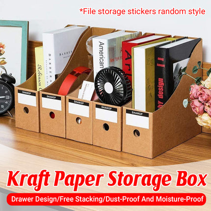 Kraft Paper Desktop Book File Storage Box Durable Sturdy Foldable Space Saving