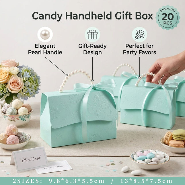 20pcs Pearl Handle Gift Box Set Wedding Favour Candy Box Party Packaging