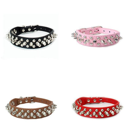Dog Collar Leather Studded Black Brown Large Size Breeds Pet Melbourne - Aimall
