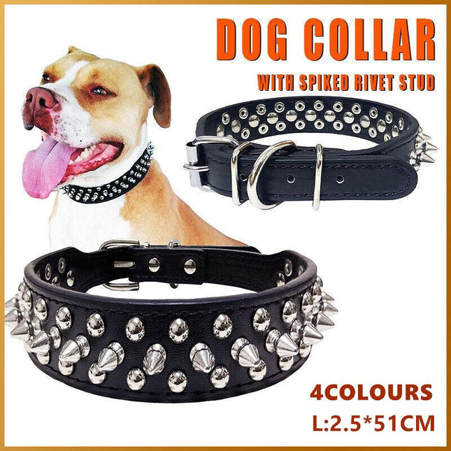 Dog Collar Leather Studded Black Brown Large Size Breeds Pet Melbourne - Aimall