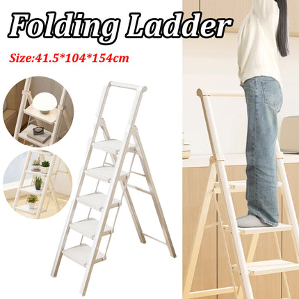 Folding 5 Step Ladder 154cm Carbon Steel 20cm Wide Pedals for Home Garage Use