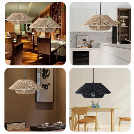 Hand Woven Paper Rope Pendant Lampshade Boho Rattan Style