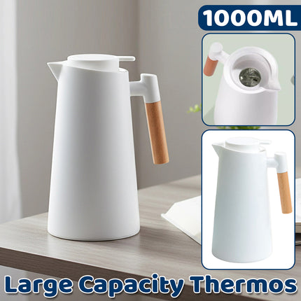 1000ml Glass Liner Vacuum Insulated Coffee Pot with Wooden Handle