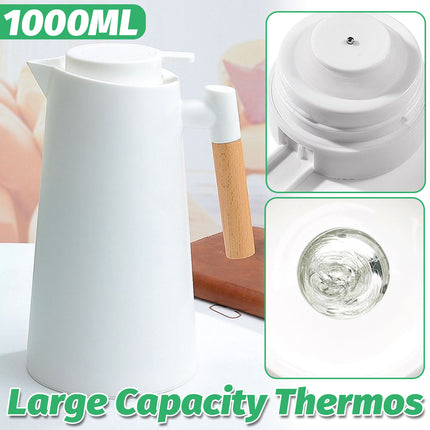 1000ml Glass Liner Vacuum Insulated Coffee Pot with Wooden Handle