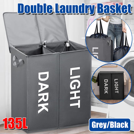 Oxford Cloth Double Laundry Basket for Dirty Clothes Storage Hamper Organizer