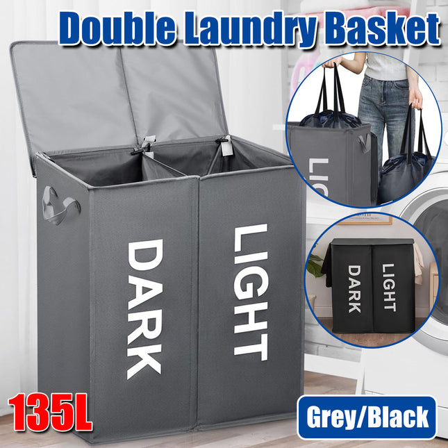 Oxford Cloth Double Laundry Basket for Dirty Clothes Storage Hamper Organizer