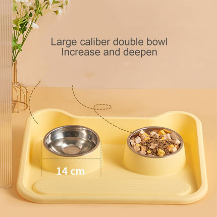 Double Pet Feeding Bowl Set Tilted Raised Anti Spill Dog Cat Food Water