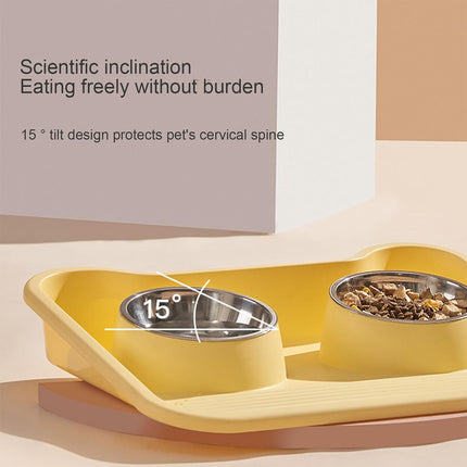 Double Pet Feeding Bowl Set Tilted Raised Anti Spill Dog Cat Food Water