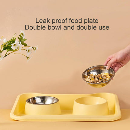 Double Pet Feeding Bowl Set Tilted Raised Anti Spill Dog Cat Food Water