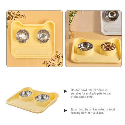 Double Pet Feeding Bowl Set Tilted Raised Anti Spill Dog Cat Food Water