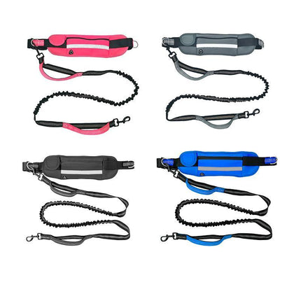 Adjustable Hands Free Dog Leash Lead + Waist Bag Belt Jogging Walking Running - Aimall