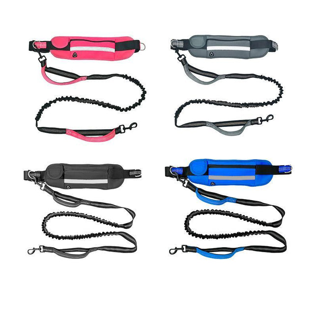 Adjustable Hands Free Dog Leash Lead + Waist Bag Belt Jogging Walking Running - Aimall