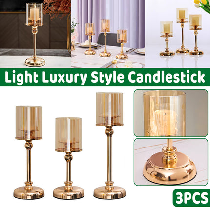 3PCS Light Luxury Style Candlestick Alloy and Glass Material Home Decor Durable