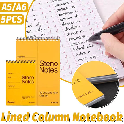 Yellow Spiral Steno Pads 5 Pack A5 80 or A6 60 Sheets