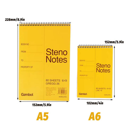 Yellow Spiral Steno Pads 5 Pack A5 80 or A6 60 Sheets