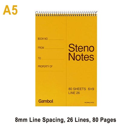 Yellow Spiral Steno Pads 5 Pack A5 80 or A6 60 Sheets