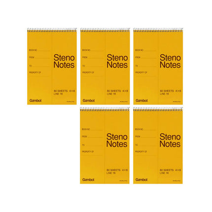 Yellow Spiral Steno Pads 5 Pack A5 80 or A6 60 Sheets