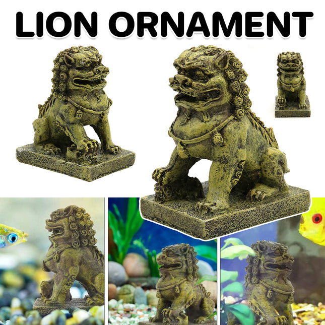 Resin Guardian Lion Statue Ornament Aquarium Decor Fish Tank Desktop Display