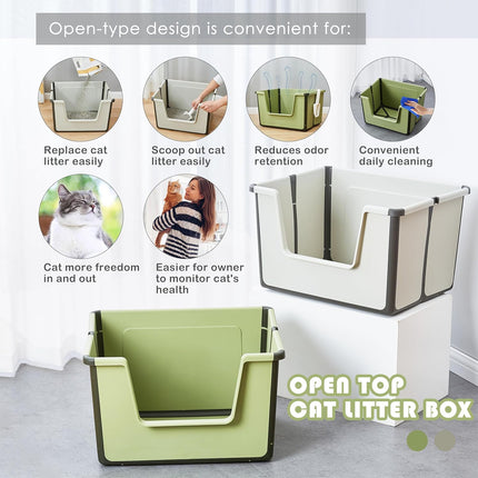 Cat Litter Box Portable Foldable Design Large Size Gray Open Top Toilet for Pets