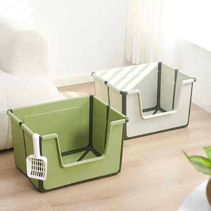 Cat Litter Box Portable Foldable Design Large Size Gray Open Top Toilet for Pets
