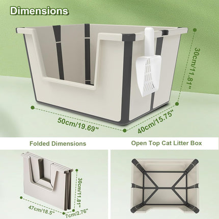 Cat Litter Box Portable Foldable Design Large Size Gray Open Top Toilet for Pets