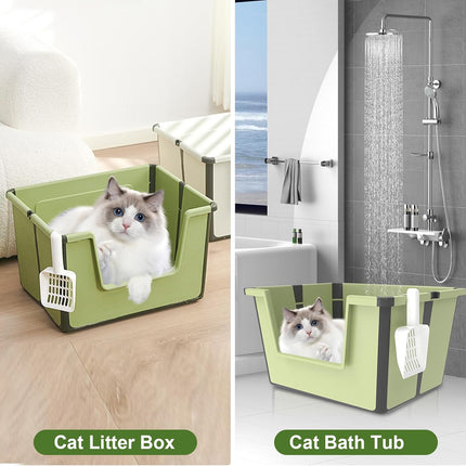 Cat Litter Box Portable Foldable Design Large Size Gray Open Top Toilet for Pets